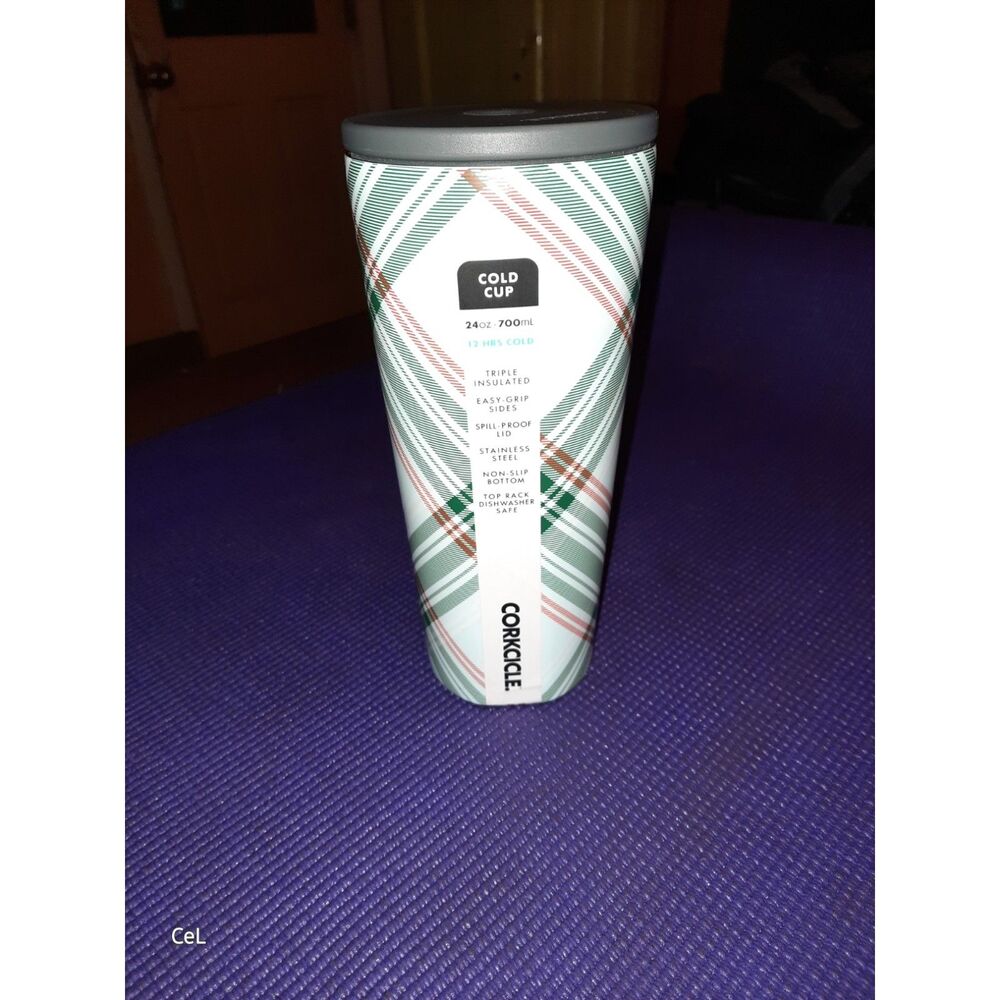 Corkcicle Tumbler- Peppermint plaid *NEW* insulated 24oz. -